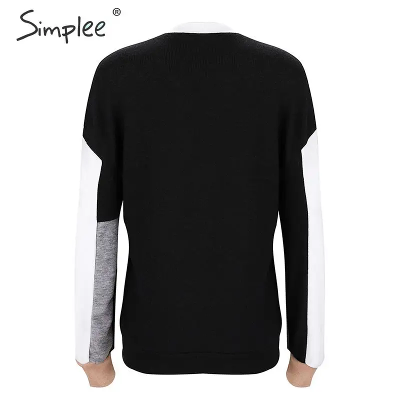 Simplee Casual patchwork pullover sweater Knitted o-neck long sleeve women 2019 England ladies chic warm winter | Женская одежда