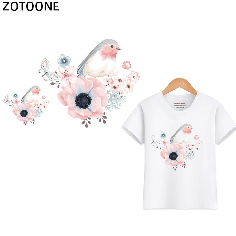 Нашивки ZOTOONE с цветами и птицами для одежды A уровень моющиеся теплопередающие