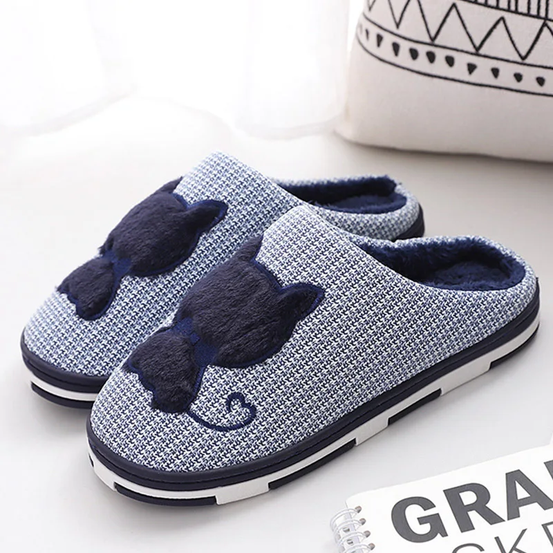 

Women Cartoon Cat Slippers Fashion Platform Slippers For Women Men Non-Slip Indoor Home Slippers Couple Floor Flat Slides Shoes