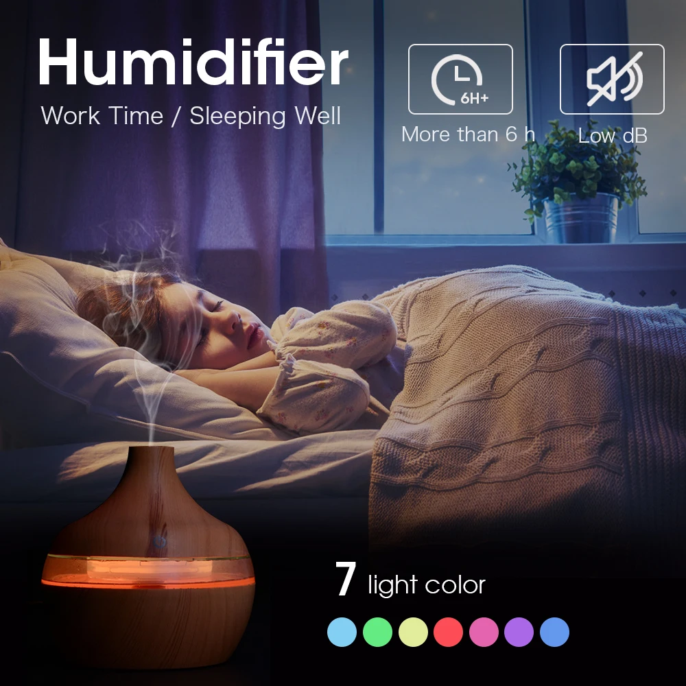 

Car 300ML USB Humidifier Electric Oil Aromatherapy Wood Grain Ultrasonic Air Diffuser with 7 Colors Lights for Home Office Car