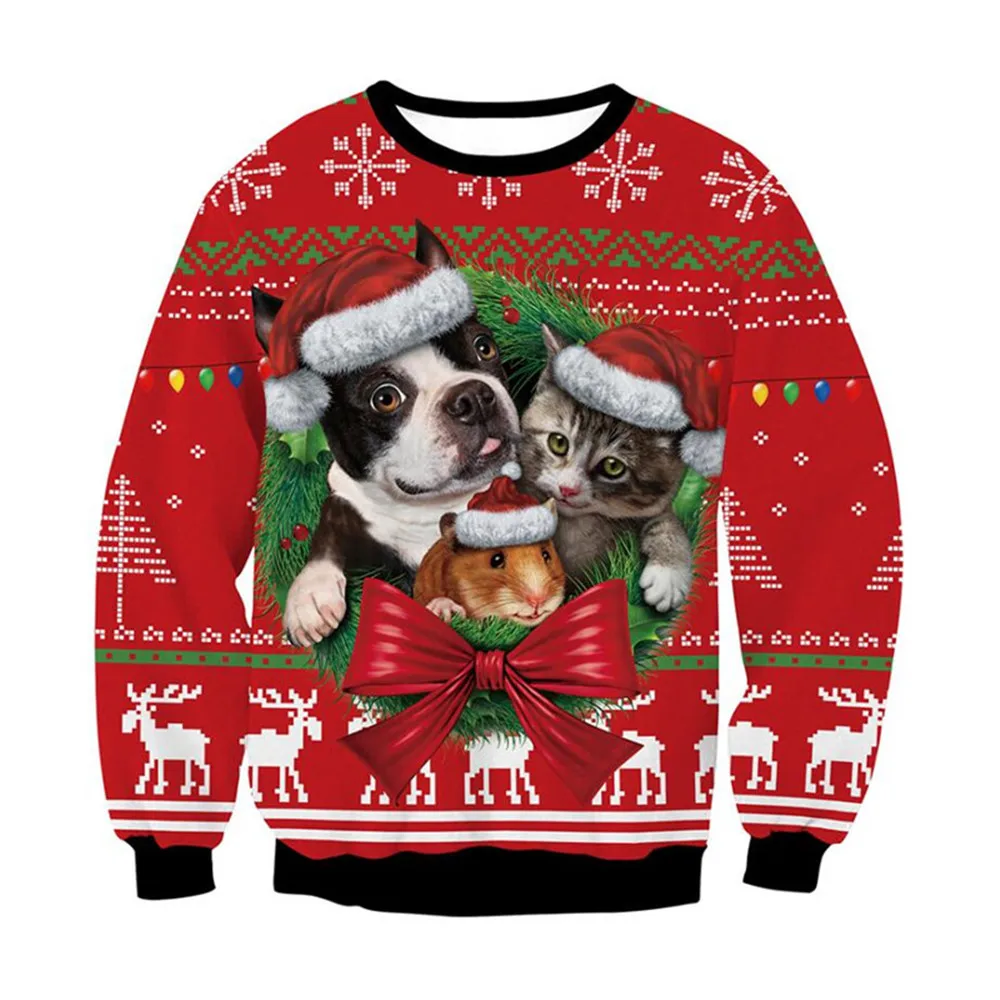 

CLOOCL Animals Christmas Sweatshirt 3D Graphics Christmas With Bulldog And Cat Pullovers Tops Harajuku Sweatshirts Men Clothing