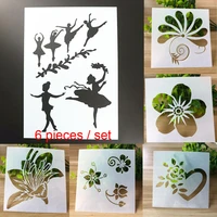 6pcs ballet girl layering stencils for walls painting template scrapbooking stamps album decor coloring embossing supplies