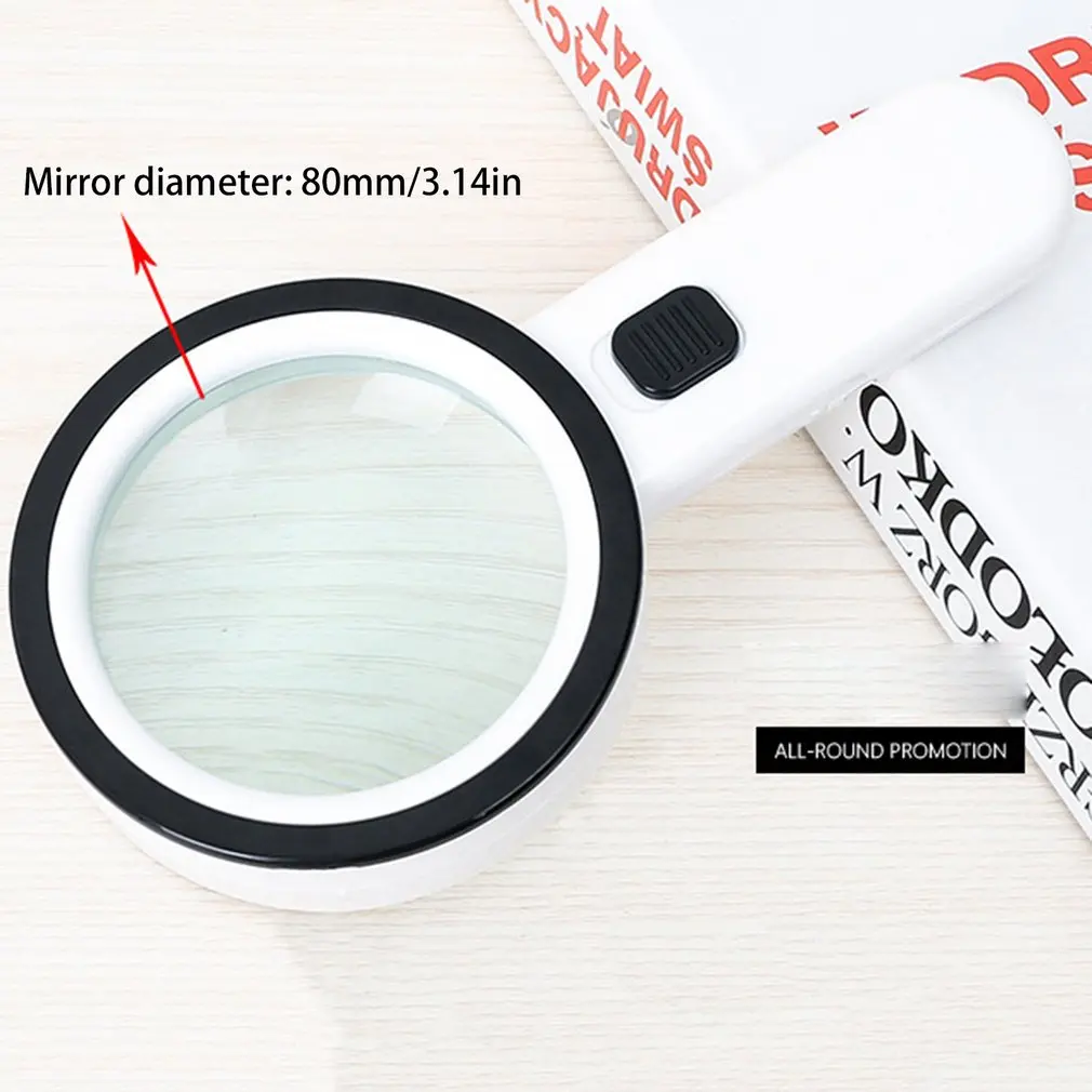 

30X Handheld Magnifying Glass With Light 12 LED Lighted Magnifier For Seniors Reading Soldering Coins Jewelry Exploring