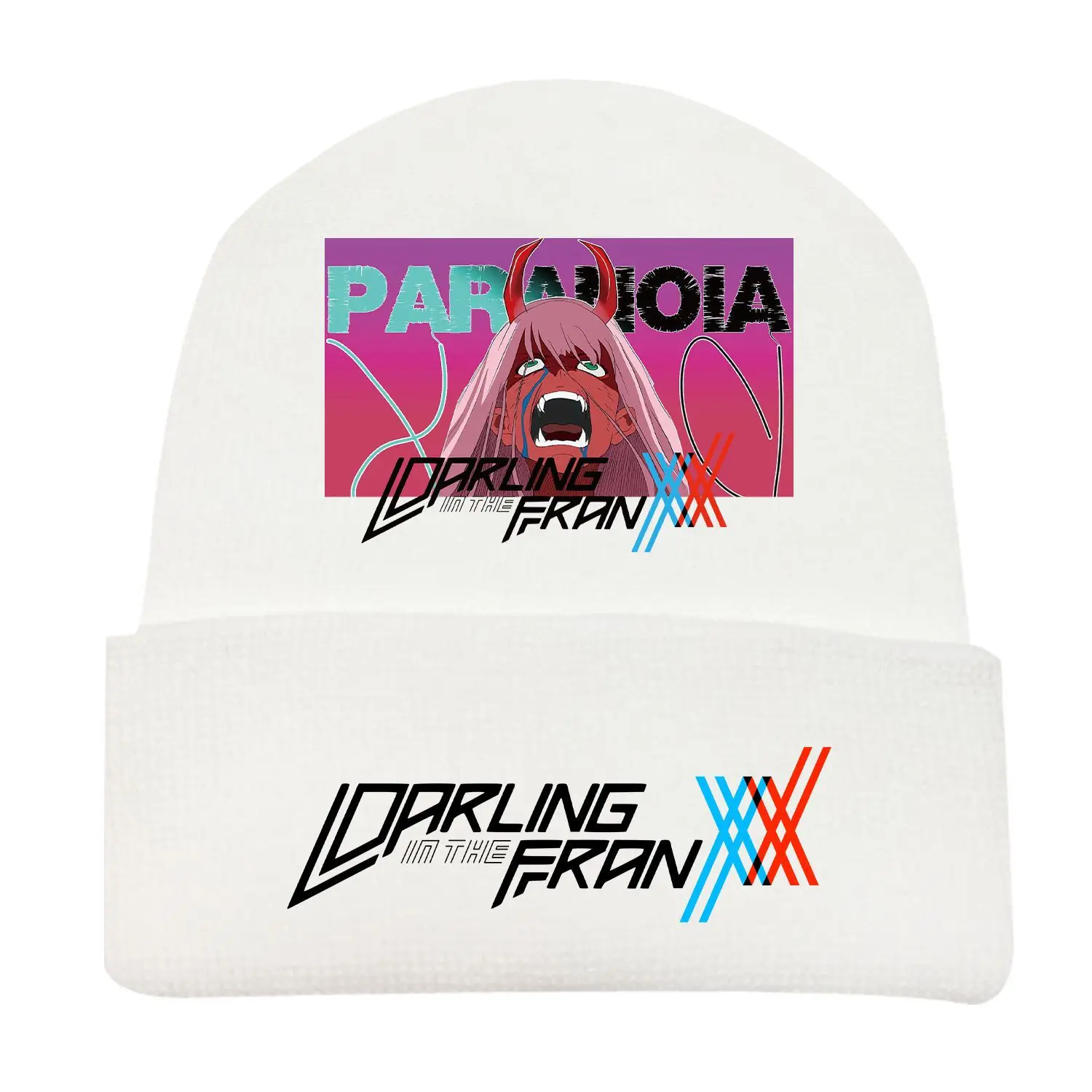 

DARLING in the FRANXX HIRO ZERO TWO Hip Hop Knitted Masked Hat Brimless Pullover Cap Headgear Helmet