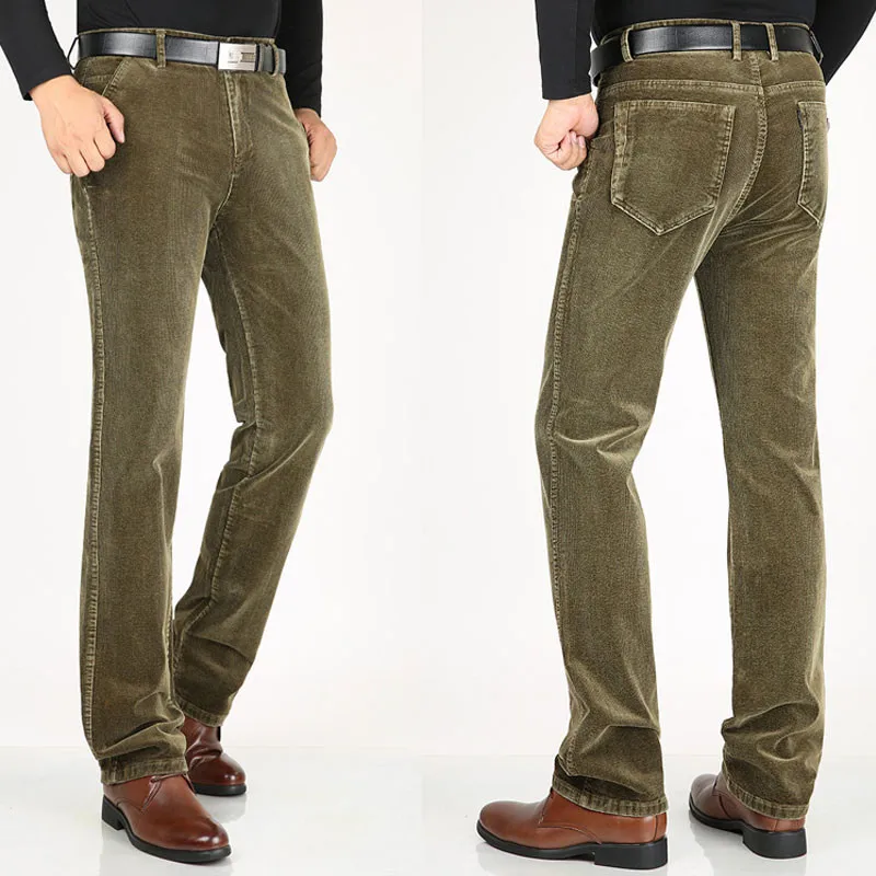 Зимние новые мужские Стрейчевые хлопковые вельветовые штаны с высокой талией