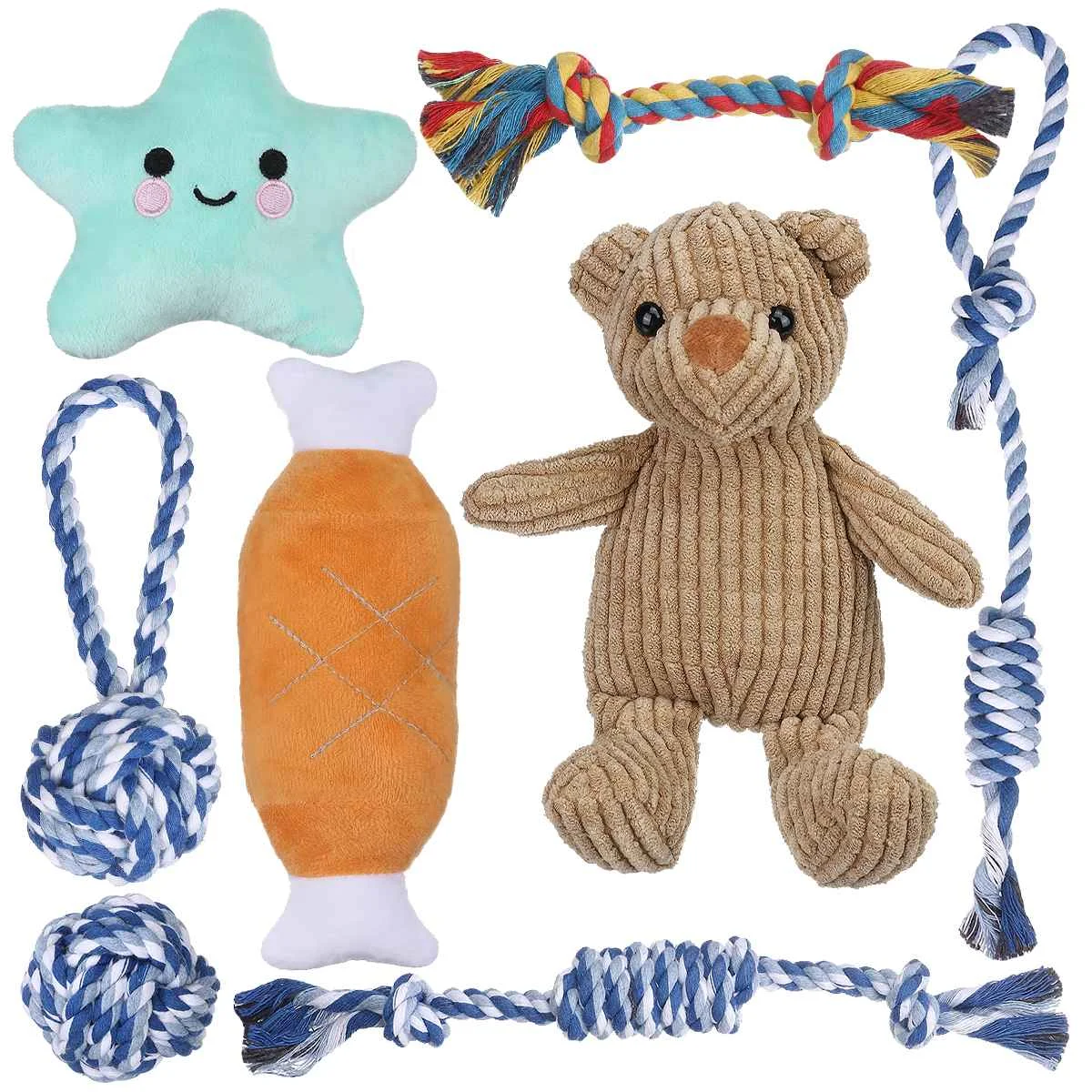 

FOCUSPET 8 In 1 Pet Dog Toys Set Interactive Chew Rope Toys for Dog Chewing Toys for Dog Outdoor Teeth Cleaning Jouet Chien