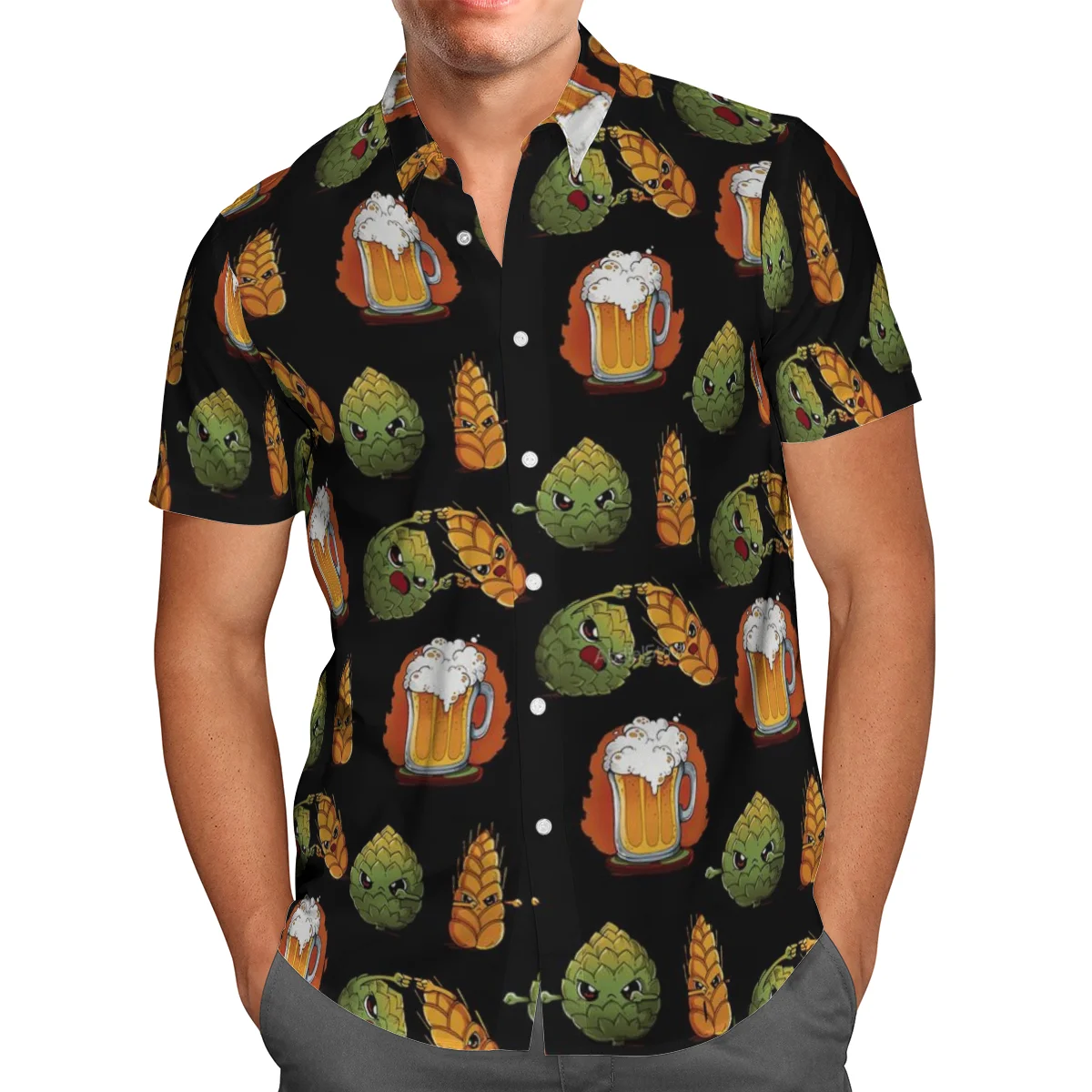 

2021 New 3D Printing Beer Anime Hawaii Shirt Men Summer Short Sleeved Shirts Men's Shirts Oversize Camisa Social 5XL S135
