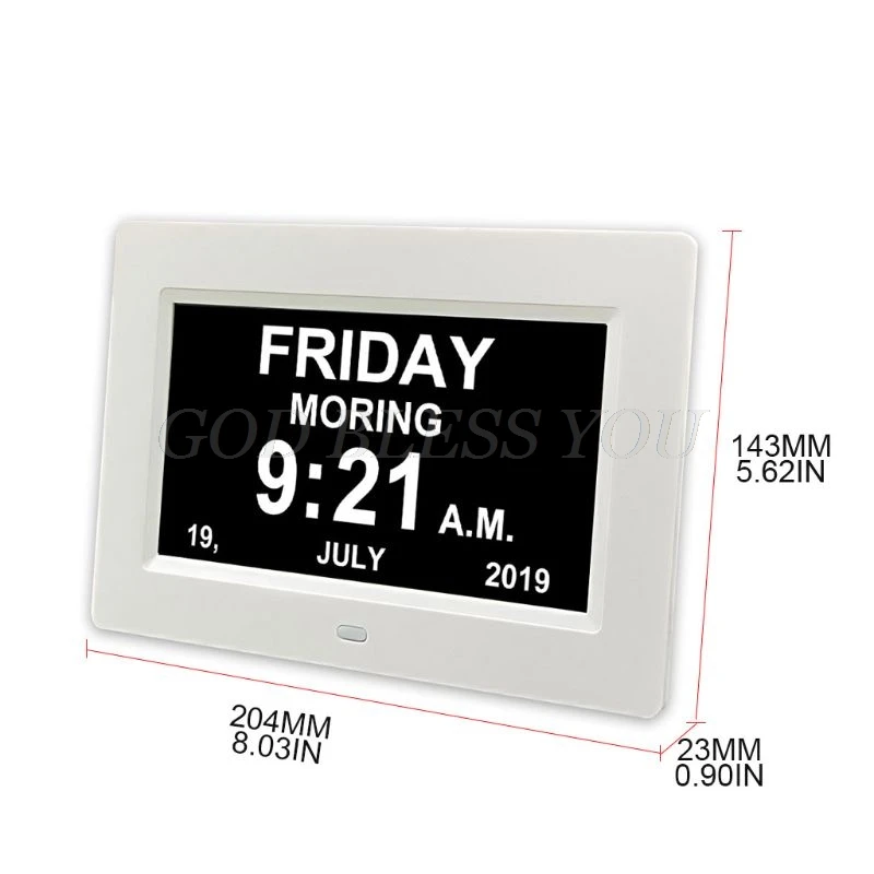 

7 "Inch Digital Clock Calendar with Oversized Font Date Day Reminder for Elderly and Children Auto Dimming 9 Languages