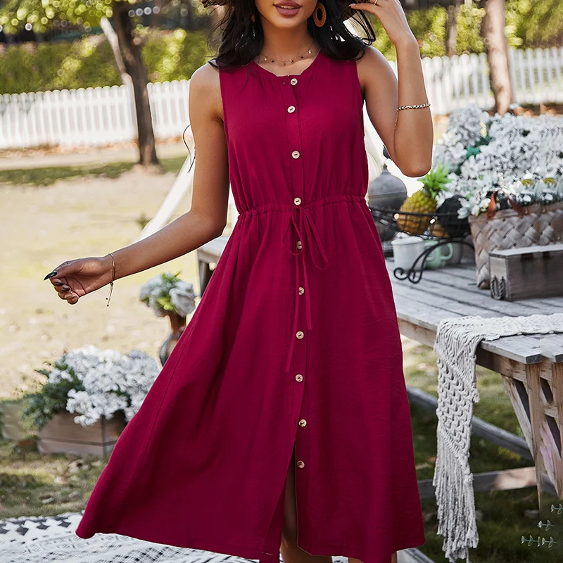 Женское богемное длинное платье ATUENDO красное Повседневное макси в стиле бохо для