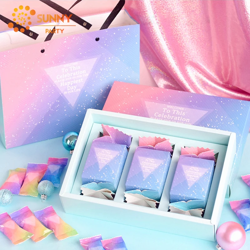 Упаковка для выпечки Подарочная коробка с градиентом Фэнтези синяя розовая