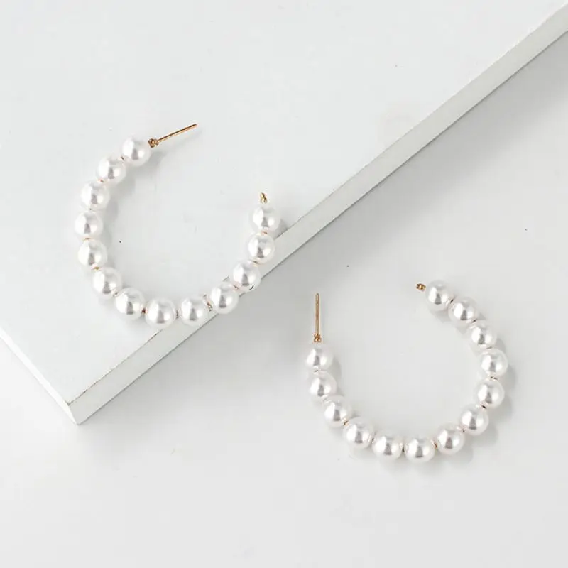 Элегантные белые большие жемчужные серьги кольца для женщин крупные модные