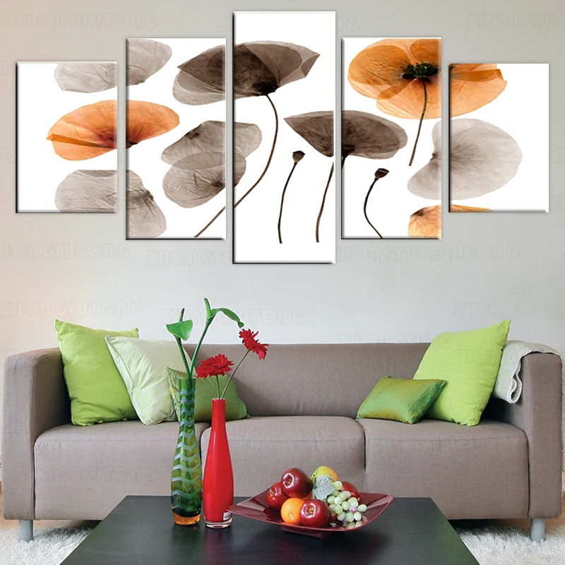 

No Framed Autumn Lotus Leaf 5 piece Wall Art Canvas Print Posters Paintings Painting Living Room Home Decor Pictures