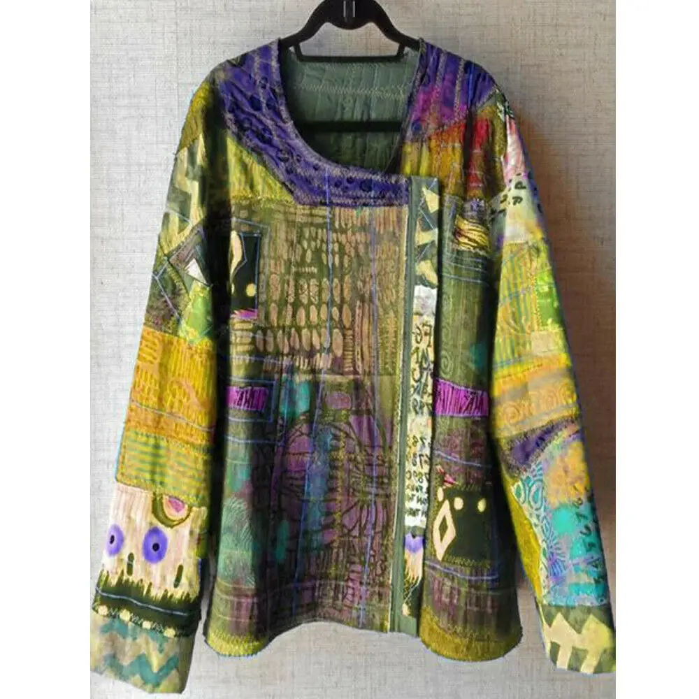 Женские свободные повседневные топы S ~ 5XL с круглым вырезом туника в этническом