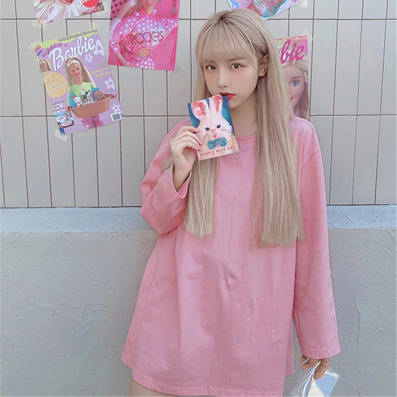 

Basic 100% Cotton T Shirt Women Top Long Sleeve Loose Tshirts Cute Spring Autumn 2020 Harajuku Female Casual O-Neck T-shirt Girl