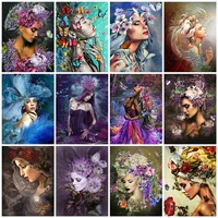 woman with flower mosaic art painting abstract fashion female figure diy paint full drills room decor arts and crafts kits