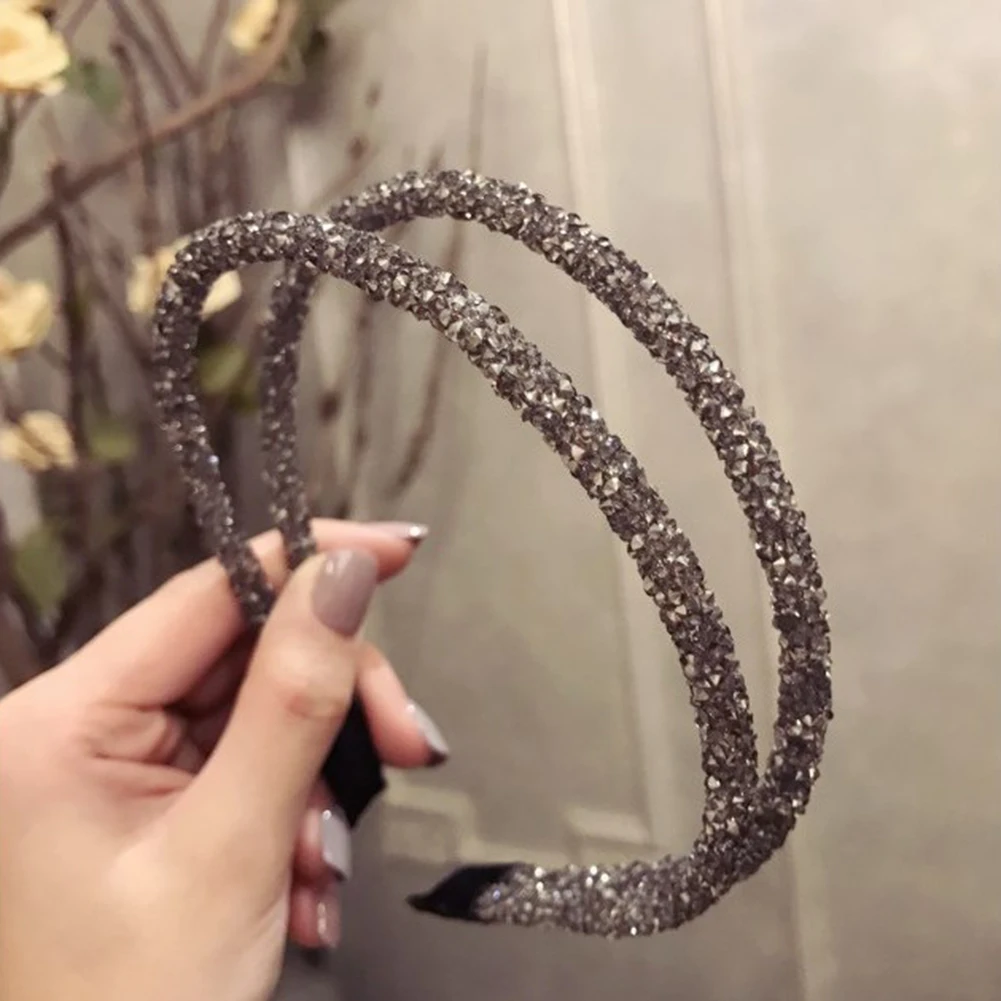 Grey Модная Корейская Хрустальная Мягкая повязка на голову для женщин со стразами ободок для волос для девочек аксессуары для волос Простой головной убор - Цвет: Grey