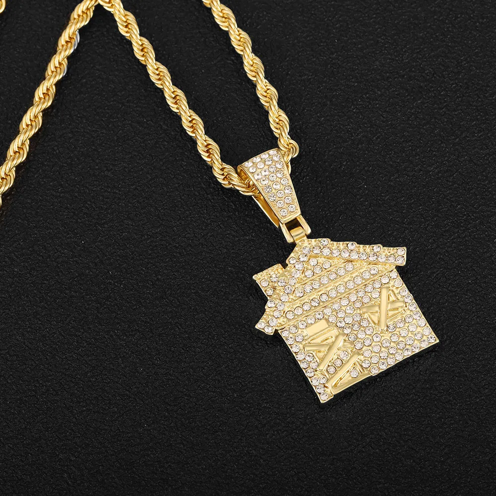 Ожерелье с кулоном в форме дома стразы кубинские звенья модное ожерелье стиле