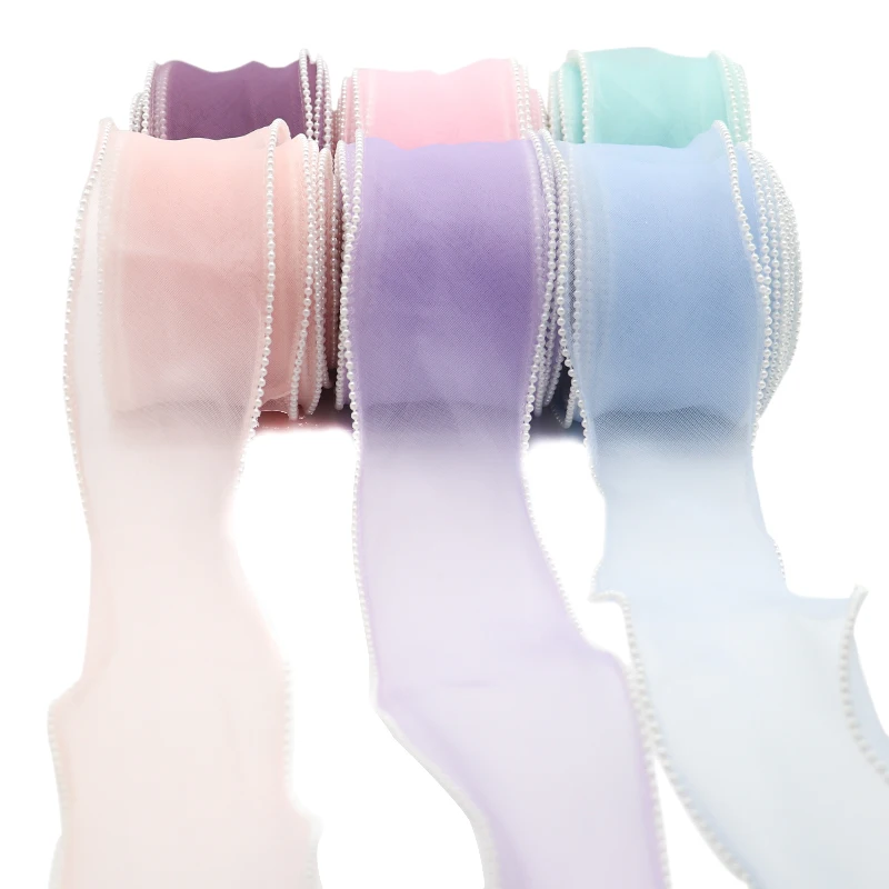 10 Yards 60mm Wide Pearl Fishtail Yarn Wave Organza Ribbon DIY Bow Hair Accessories Material Gift Packing Sewing Fabric 21071301 | Дом и сад