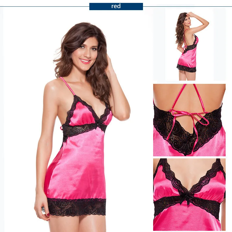 Женская сексуальная ночная рубашка нижнее белье кружевная атласная шелковая