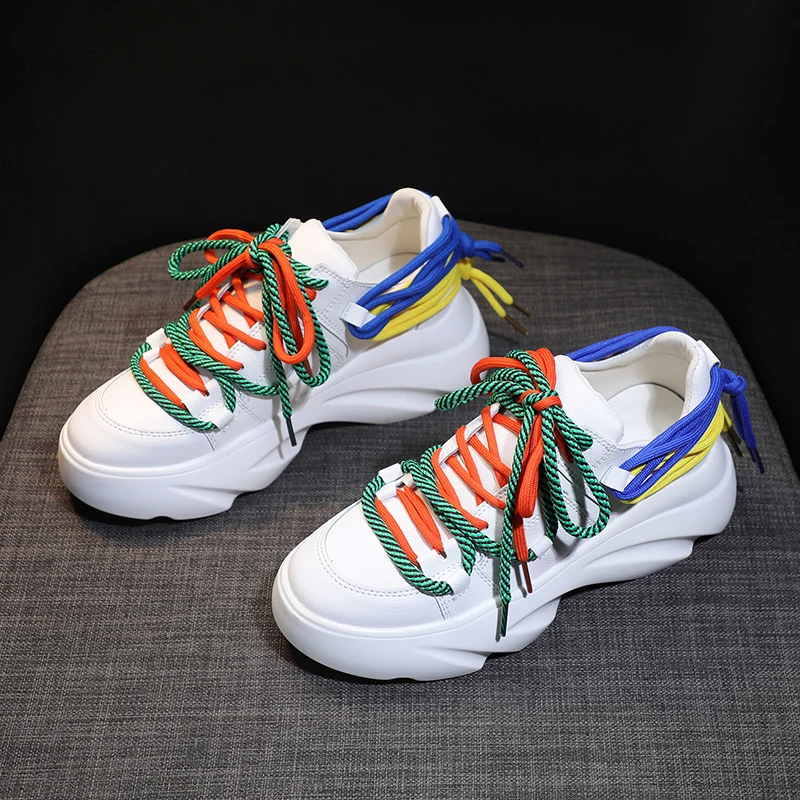 Женские беговые кроссовки с цветным кружевом 2020 стильные дышащие увеличивающие