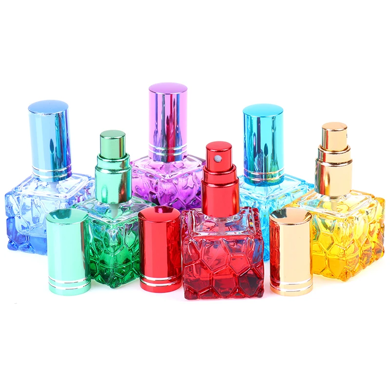 

1PCS 10ml Small Sample Portable Parfume Refillable Scent Sprayer Cosmetic Spray Bottle Colorful Square Glass Perfume Bottle