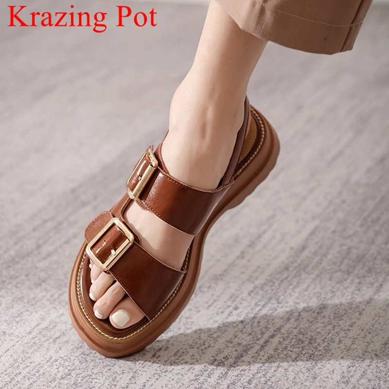 

Krazing Pot/большой размер; Женская обувь из натуральной кожи на высоком каблуке, летняя обувь с пряжкой; Женская обувь с пряжкой и ремешком на пл...