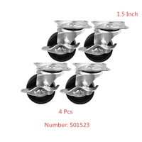 4 pcslot 1 5 inch casters black pp with brake diameter 40mm flat lockable furniture tea table small wheel