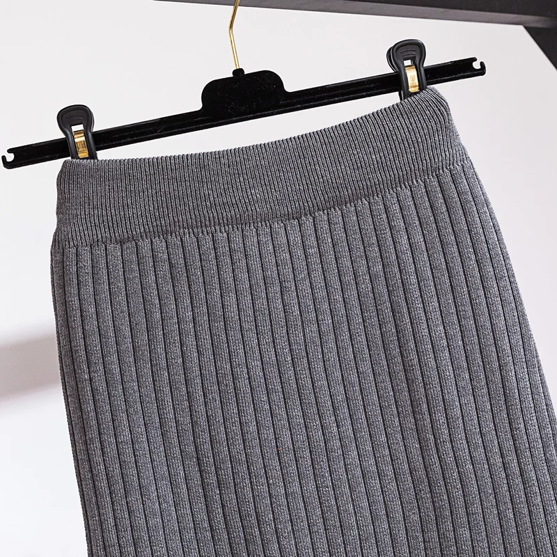 Faldas mujer moda осень зима женские трикотажные юбки однотонные сексуальные длинные юбки с разрезом faldas largas mujer