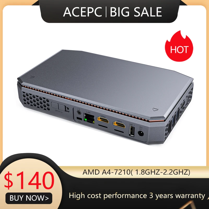 ACEPC безвентиляторный мини-компьютер AMD Windows 10 двойной Wi-Fi T13 DDR3 неттоп BT4.2 300 м HDMI