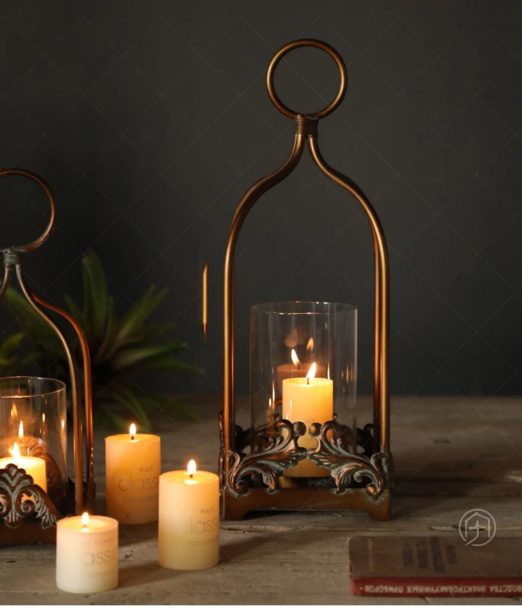 

Luxury Industrial Candle Holder Glass Iron Metal Vintage Candle Holder Creative Dinner Props Porta Velas Home Decor WF50ZT