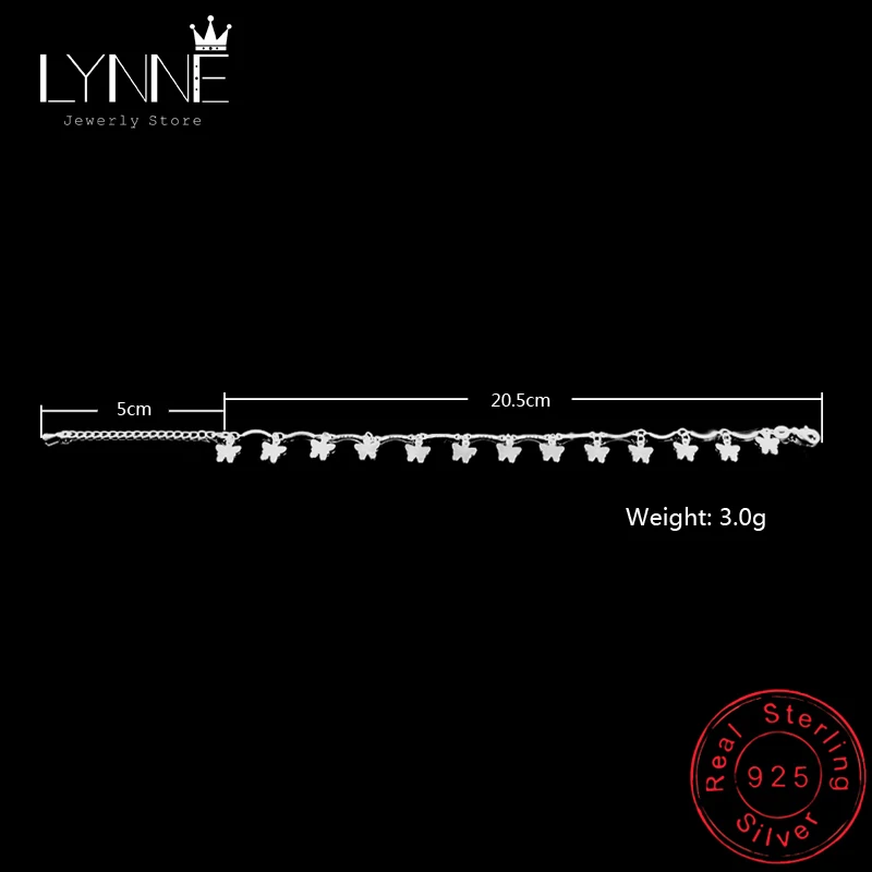 Женский браслет на ногу с бабочками из стерлингового серебра 925 пробы