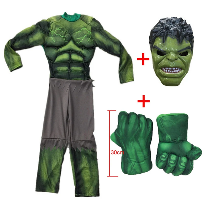 

Kids Christmas Birthday Gifts Hulk Cosplay Muscle Costumes including Masks Halloween Children Costumes with gloves