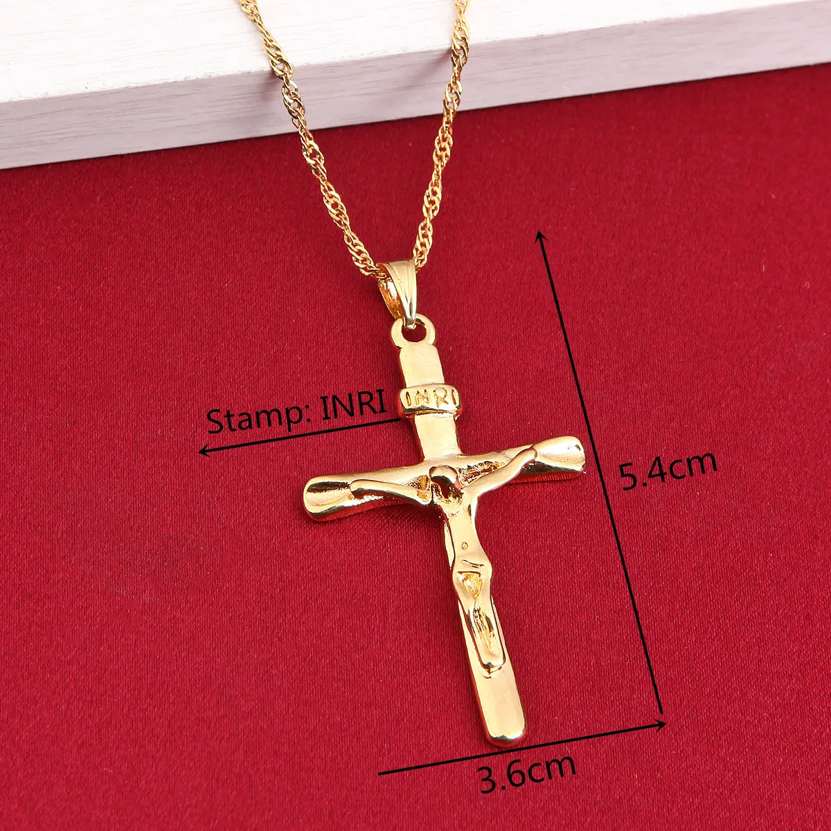 Цепочка с подвеской крестом золотого цвета инри Иисус распятие христианство