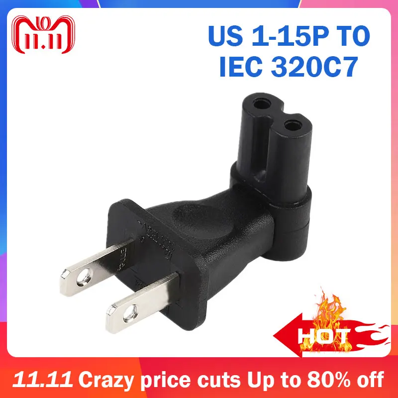 US-C7 US к IEC320 C7 изгиб 90 градусов 2Pin адаптер питания переменного тока конвертер