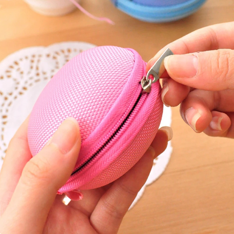 Цветная портативная круглая сумка для хранения наушников на молнии жесткий