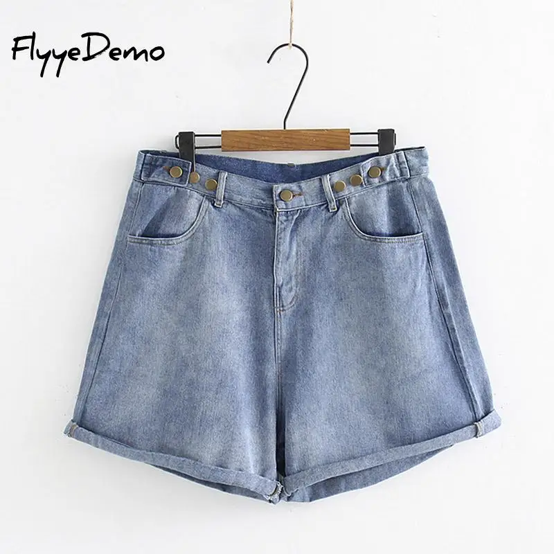 

Women's Denim Shorts 2021 New High Waist Shorts Women Casual Loose Ladies Fashion Large Size Wide-leg Short Jeans Plus Size