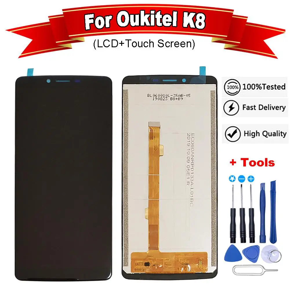 6,0 дюймов для Oukitel K8 ЖК-дисплей+ сенсорный экран протестированный ЖК-дигитайзер стеклянная панель Замена для OUKITEL K8+ Бесплатные инструменты - Цвет: Черный