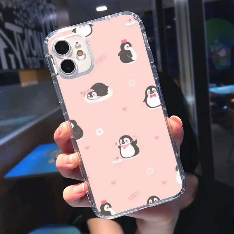 

Cartoon cute penguin animal Phone Case Transparent soft For iphone 5 5s 5c se 6 6s 7 8 11 12 plus mini x xs xr pro max