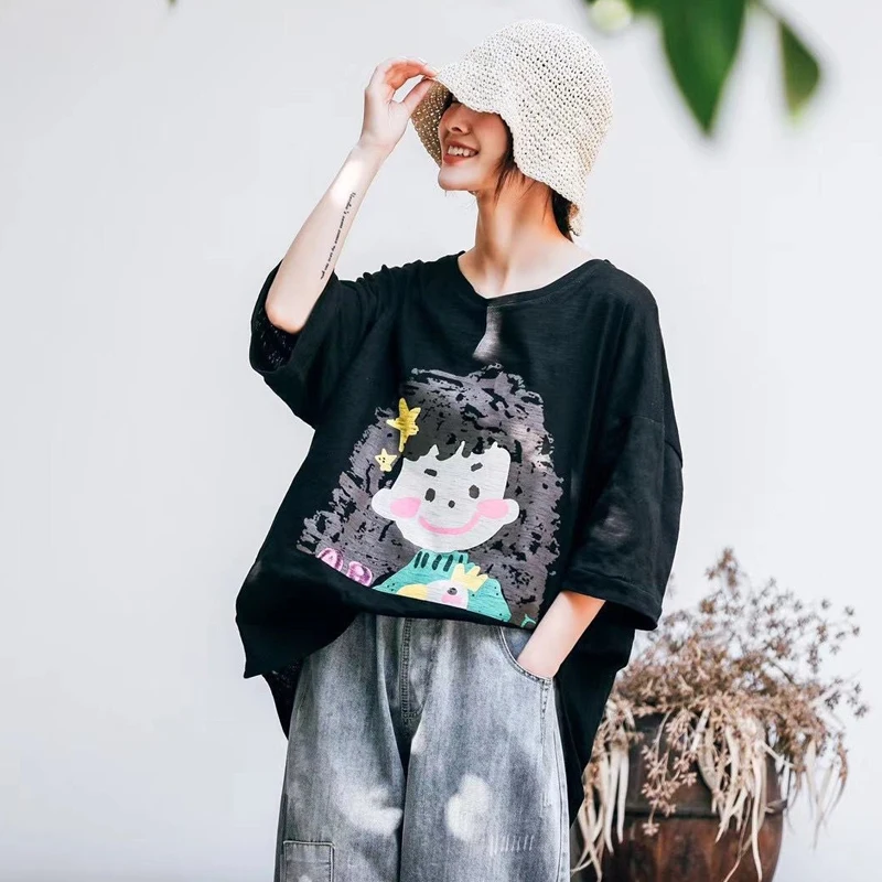 

Masss Wasss Summe Style 2021 Women Cartoon Printed Red Tee Ladies Cotton Loose Casual T-shirts Girl Short Sleeve Tops Big Size