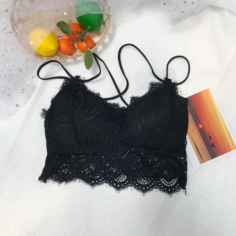 Глубокий v-образный вырез, кружевные бюстгальтеры для женщин, топ без косточек, бюстгальтер без косточек, нижнее белье, летний укороченный топ, сексуальный бюстгальтер с открытой спиной, пуш-ап, нижнее белье - Цвет: Black