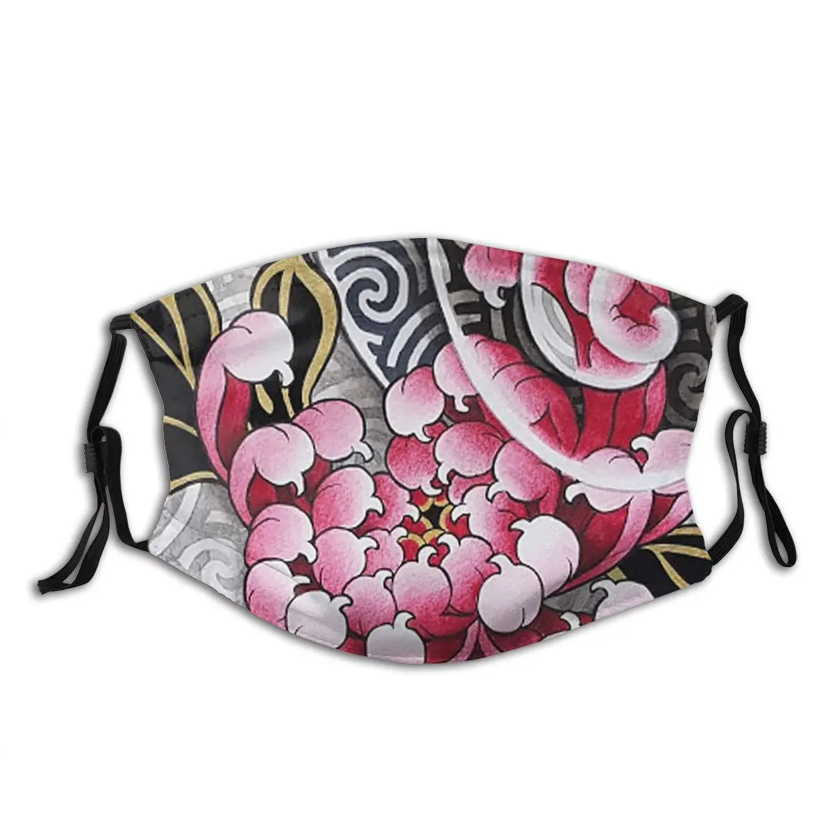 

Маска для лица непродуваемая с фильтрами, с японскими пионами, тату, цветами, С одноразовым принтом, защита от ветра, пыли, из полиэстера