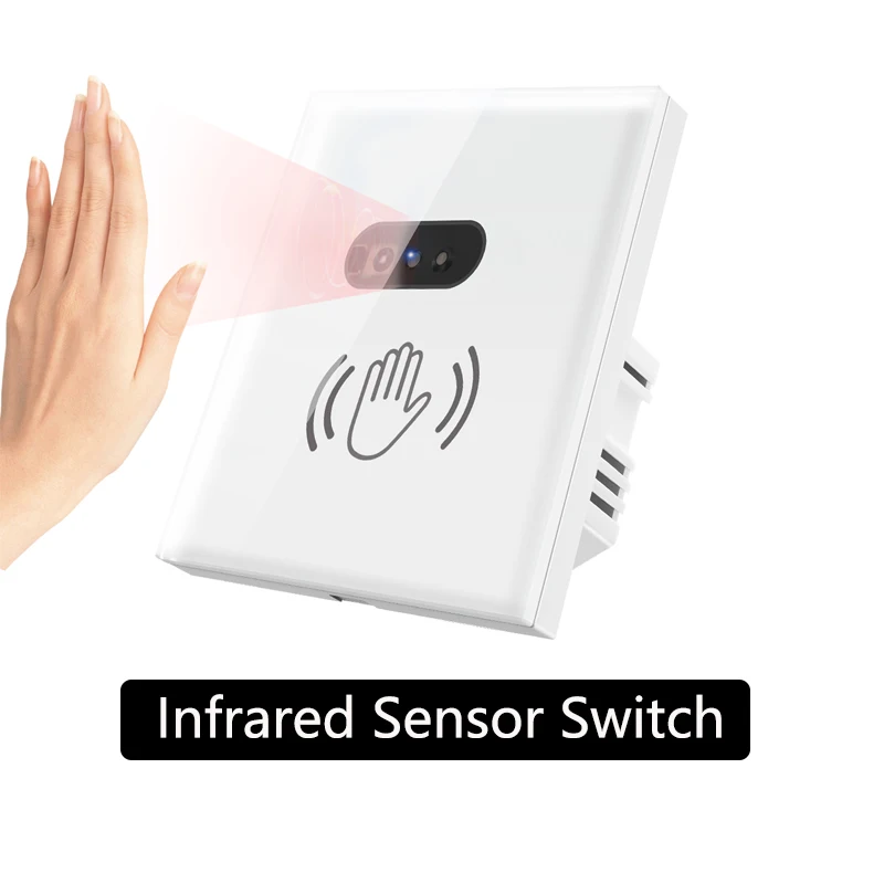 

EU Neutral Wire 10A Smart Wall Light Switch With Steel Glass Screen Panel No Touch Needed Infrared Sensor Switches Accessories