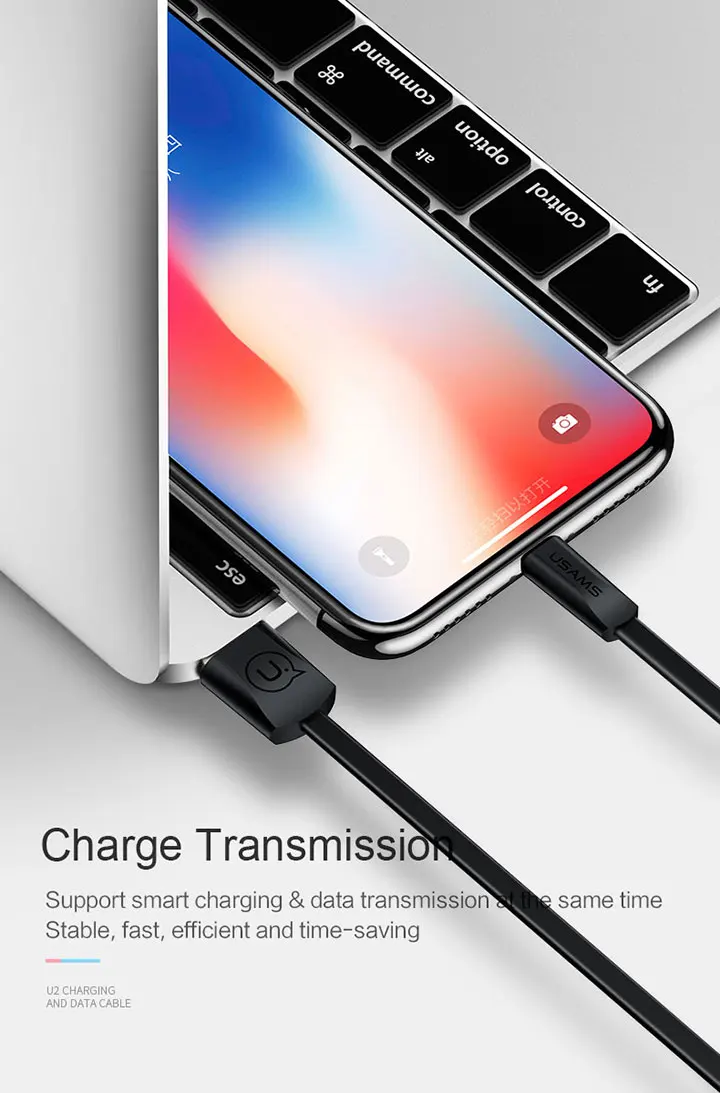 10 шт./партия Usb кабель для iPhone 7, USAMS 2A кабель для быстрой зарядки для iPhone X 8 7 6 USB Дата кабель светильник usb кабель для синхронизации данных