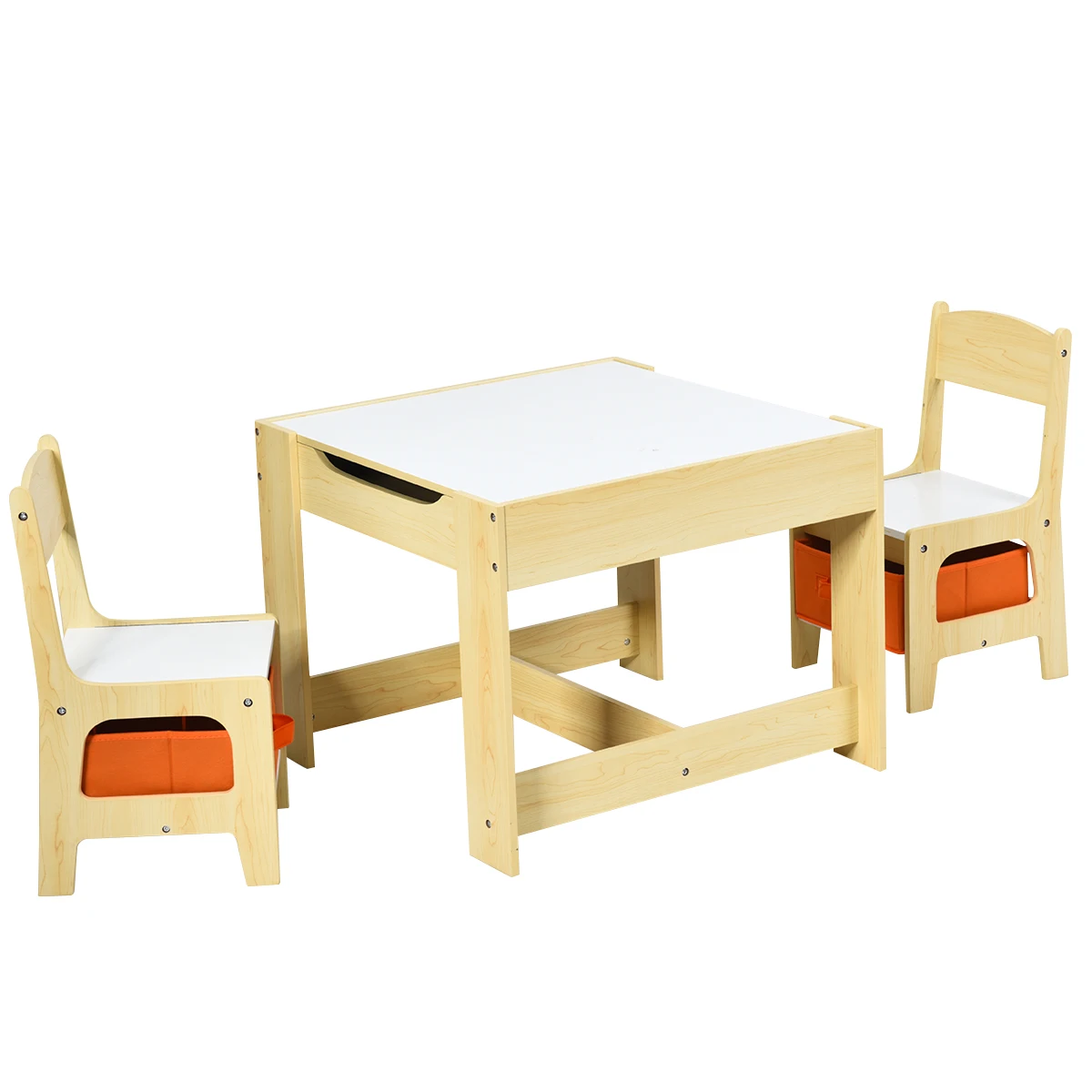 Kids Table Chairs Set W/ Storage Boxes Blackboard Whiteboard Drawing Nature