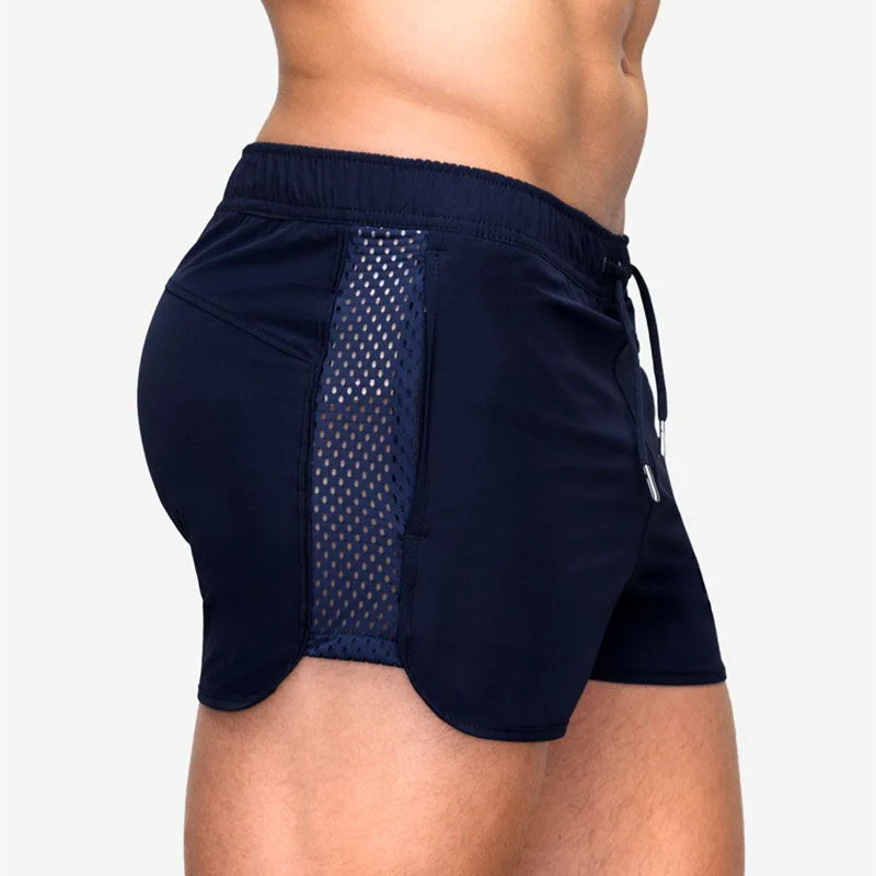 Новые мужские летние эластичные сетчатые тренировочные спортивные шорты для