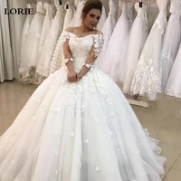 lorie princess wedding dresses ball gowns 34 long sleeve 3d flowers wedding bride gowns elegant vestidos de novia