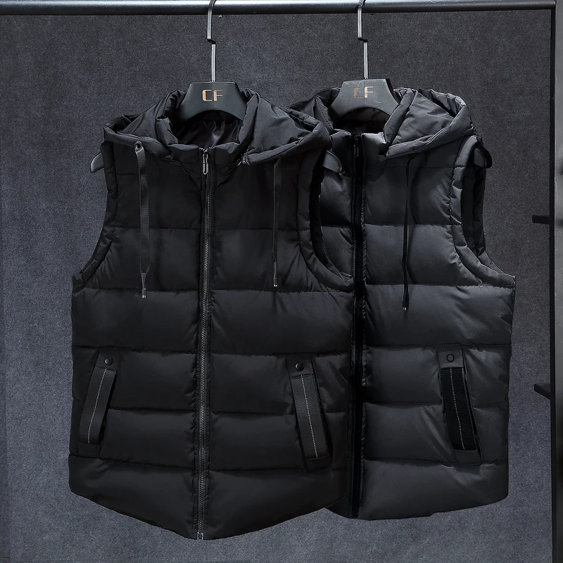 

Mens Winter Sleeveless Jacket Men Down Vest Men's Warm Thick Hooded Coats Male Cotton-Padded Work Waistcoat Gilet Homme Vest 7XL
