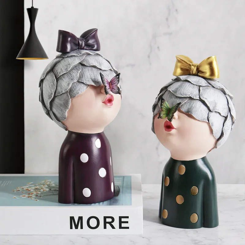 Modern Flower Head Butterfly Girl Resin Accessories Desktop Coffee Table Sculpture Decoration Home Livingroom Figurines Crafts | Дом и сад