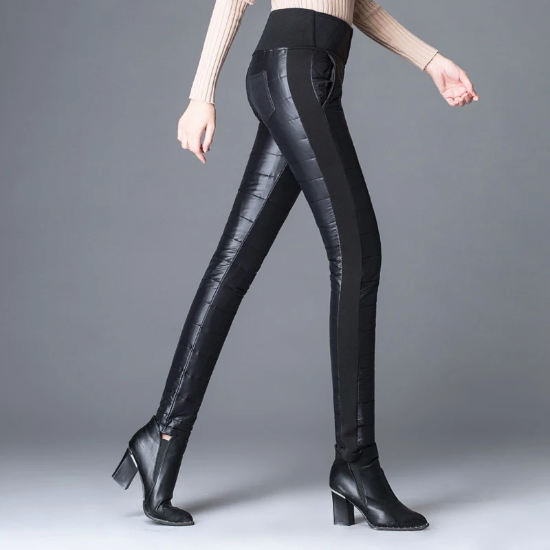 

Women Winter Cotton Down Pants Elastic High Waist Quilted Pants Thickend Warm Trousers TC21