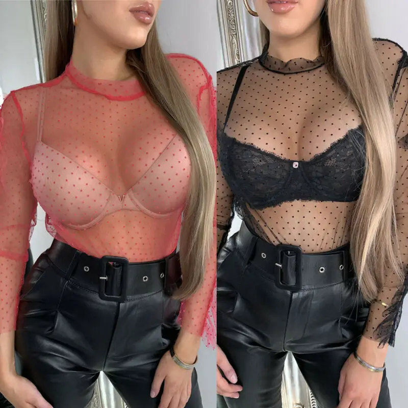 Женский сексуальный сетчатый топ с длинным рукавом пуловер стрейч футболка